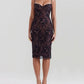 A&A Luxe Lace Print Spaghetti Strap Bodycon Midi Dress