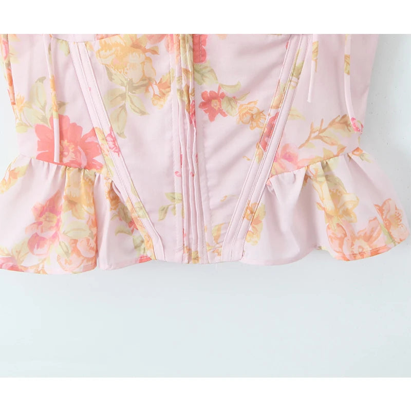 A&A Lucienne Floral Print Ruffle Hem Corset Top