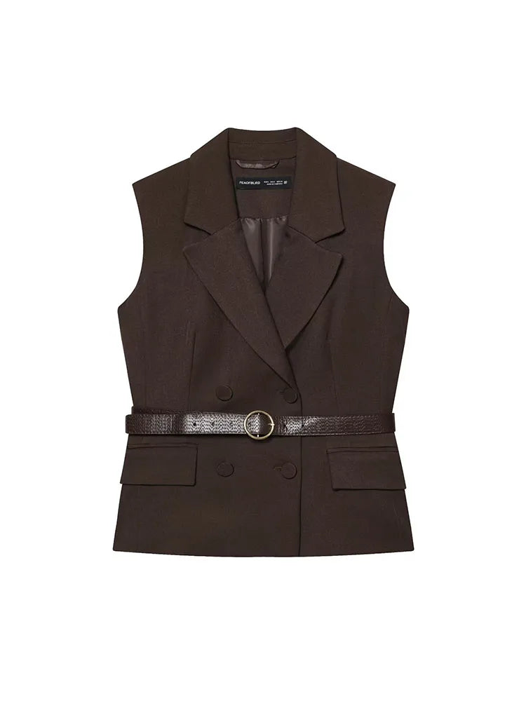 A&A Belted Sleeveless Blazer Vest & Wide Leg Pants Set