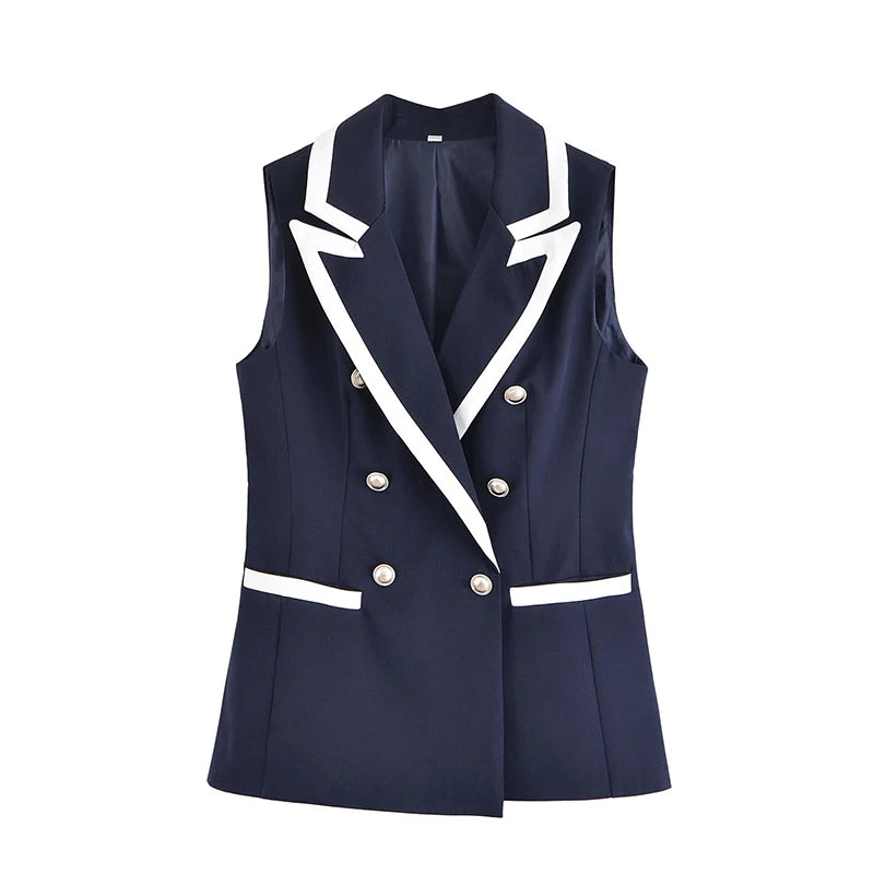 A&A Double-Breasted Sleeveless Vest with White Trim and Trouser Set