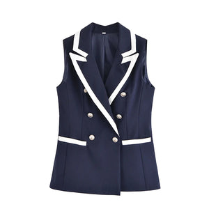 A&A Double-Breasted Sleeveless Vest with White Trim and Trouser Set