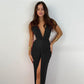 A&A Summer Ruched Backless V Slit Women Bodycon Maxi Dress