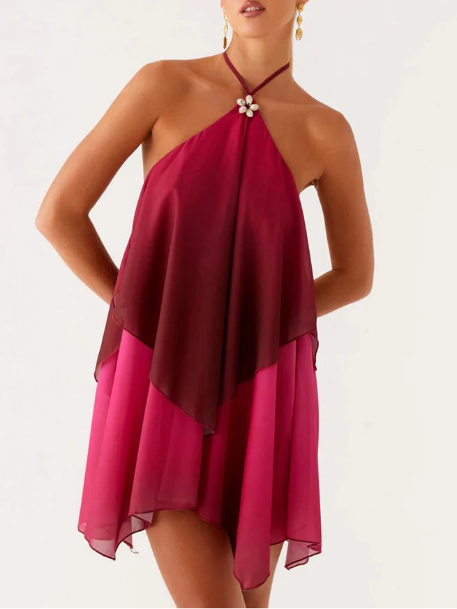 A&A Gradient Halter Backless Mini Dress