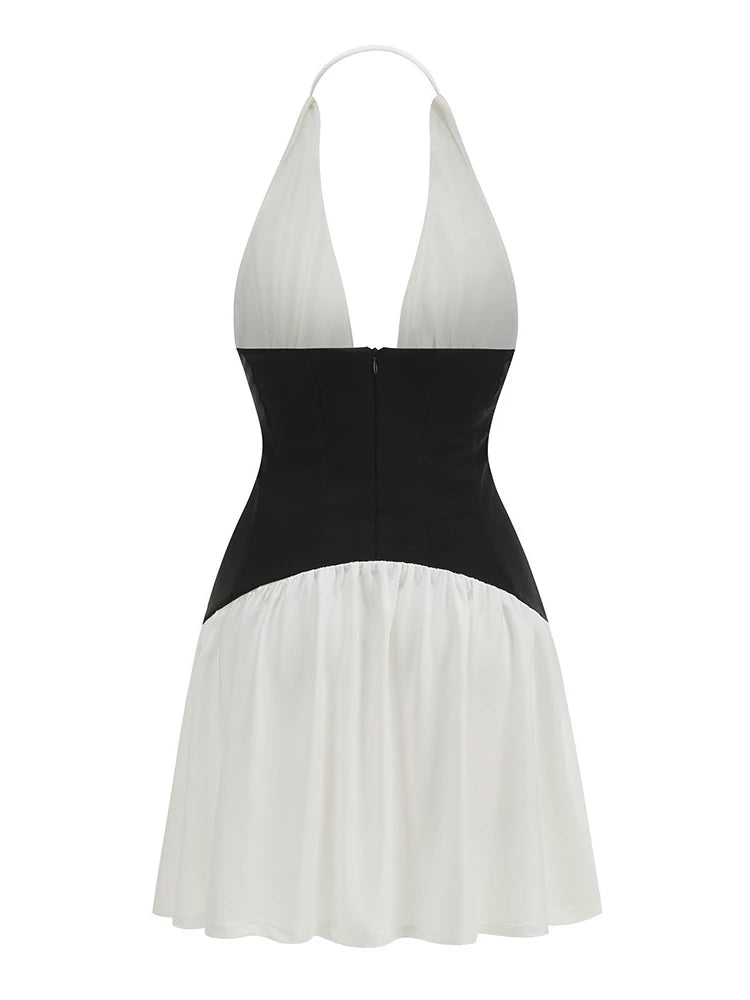 A&A Zariah Plunge Halter Corset Waist Mini Dress