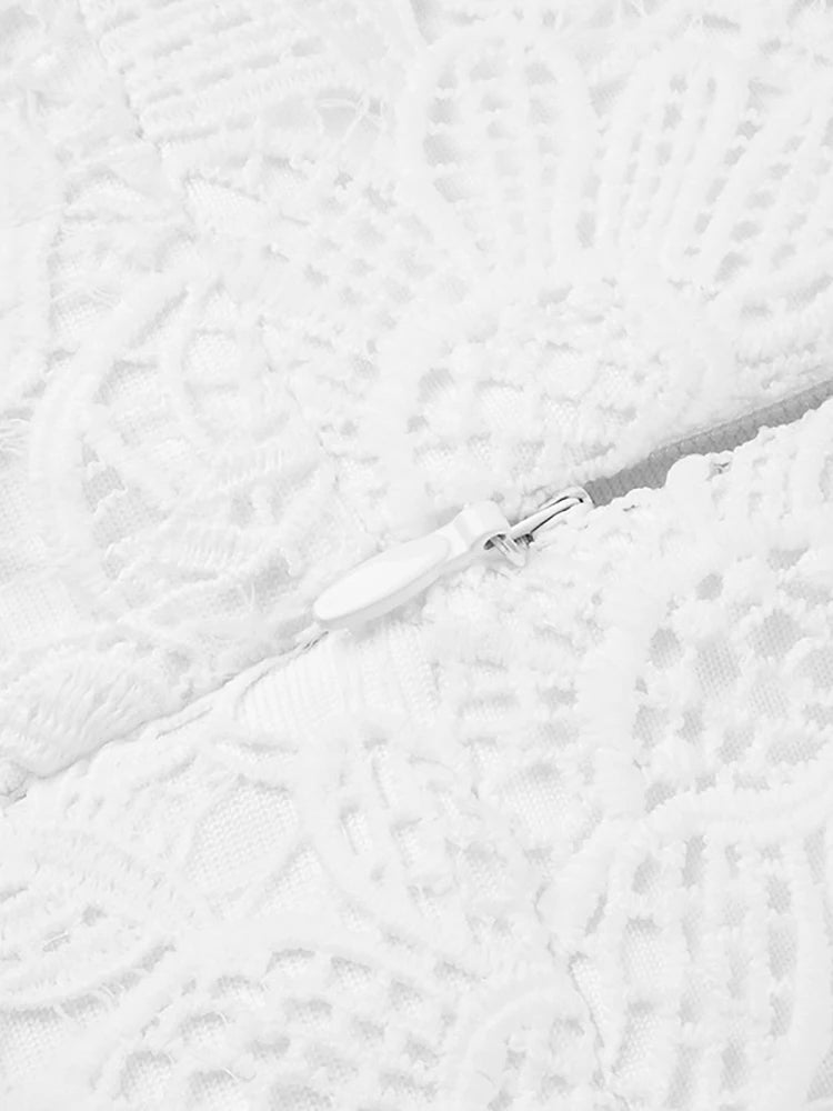 A&A Meliora Asymmetric Lace Floral Bandage Bodycon Midi Dress