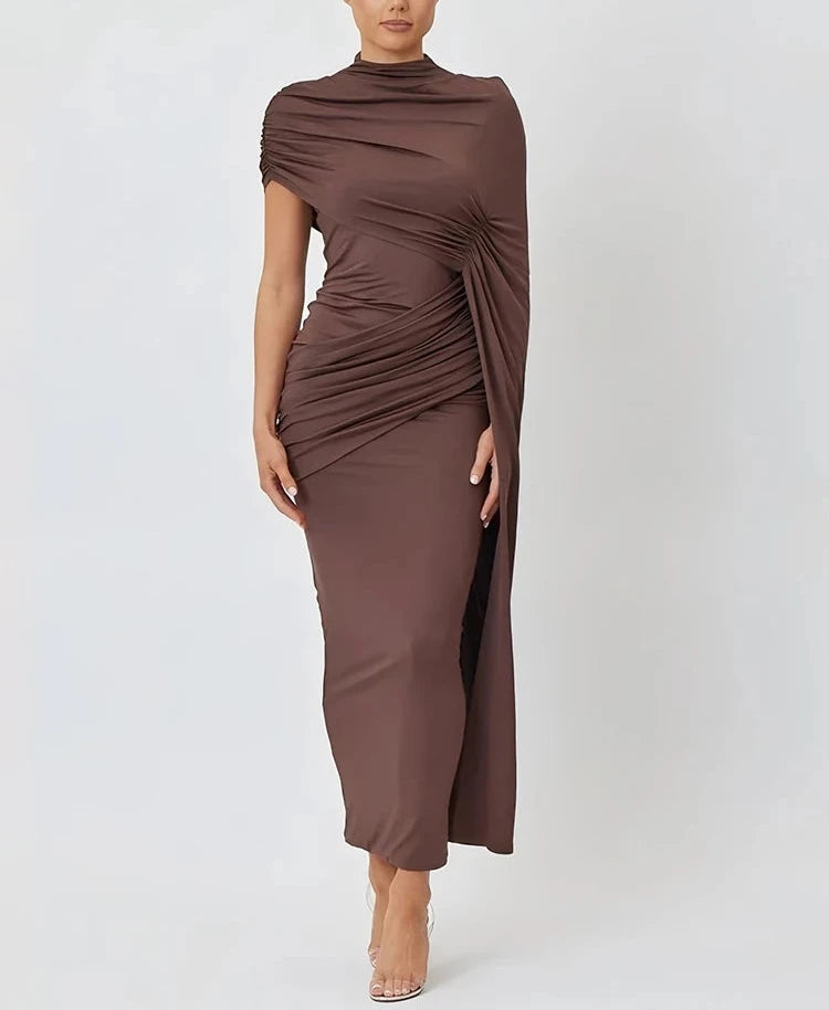 A&A Ruched Elegant Short Sleeve Draped Dress