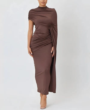 A&A Ruched Elegant Short Sleeve Draped Dress