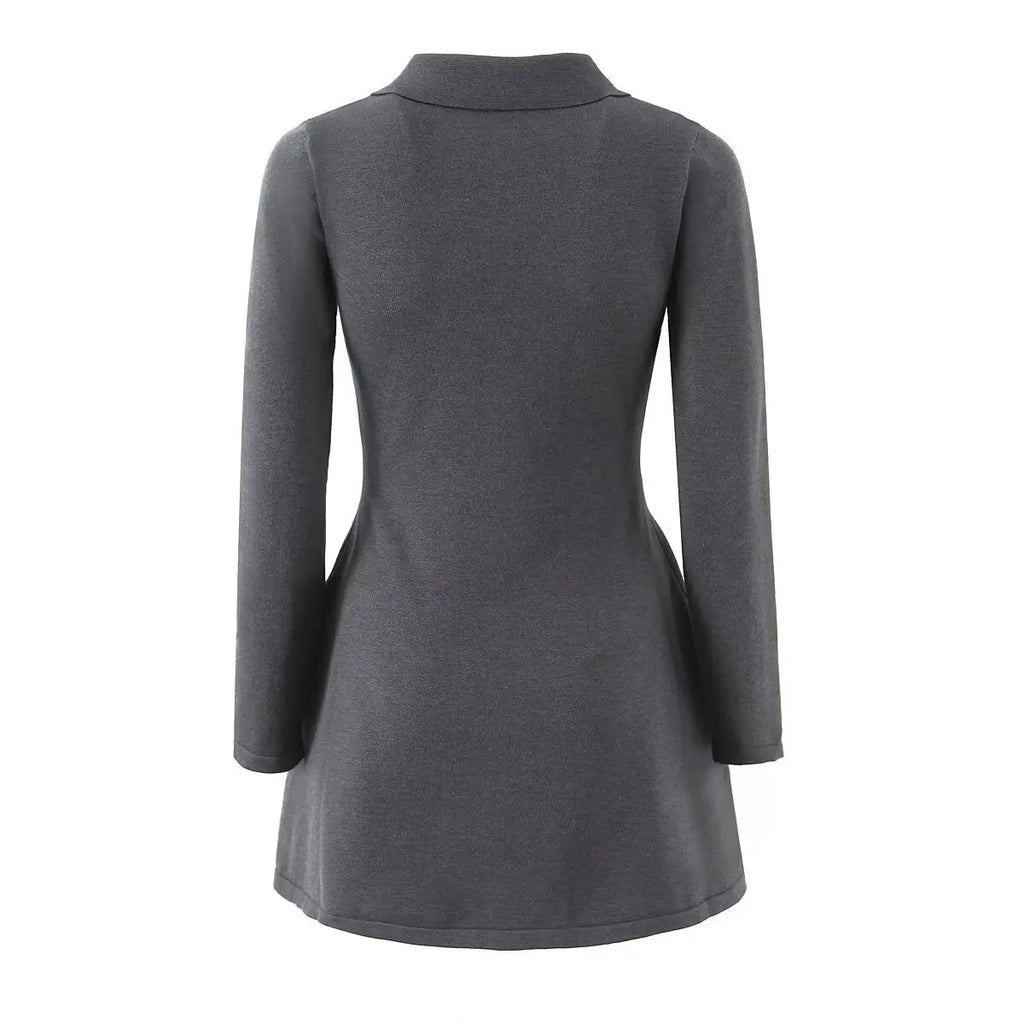 A&A Charcoal Long Sleeve Knit Polo Mini Dress