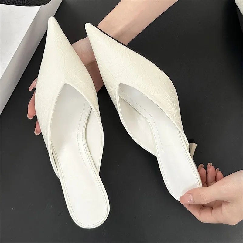A&A Pointed Toe Slip On Mule Heels