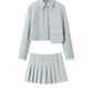 A&A Chic Button Jacket Patch Pocket And Pleated Skirt Set