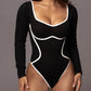 A&A Ribbed Long Sleeve Square Collar Bodysuit