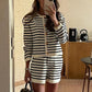 A&A Striped Knit Cardigan & Shorts Two Piece Set