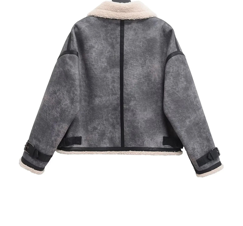 A&A Shearling Washed Gray  Aviator Jacket