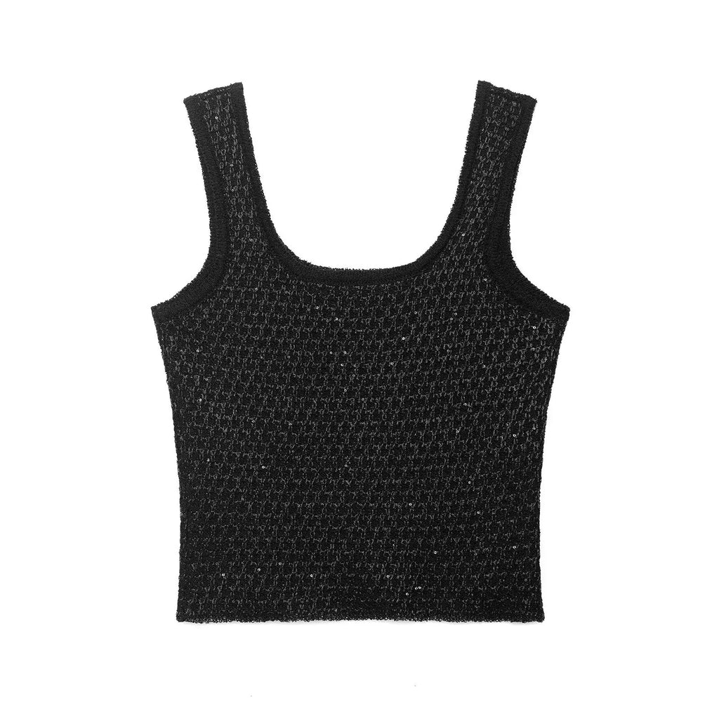 A&A Encun Cropped Glitter Knit Tank Top