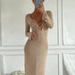 A&A Deep V Neck Long Sleeve Backless Knitted Maxi Dress