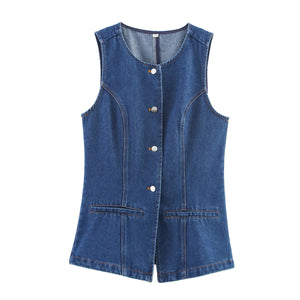 A&A Single Breasted Sleeveless Denim Vest Top