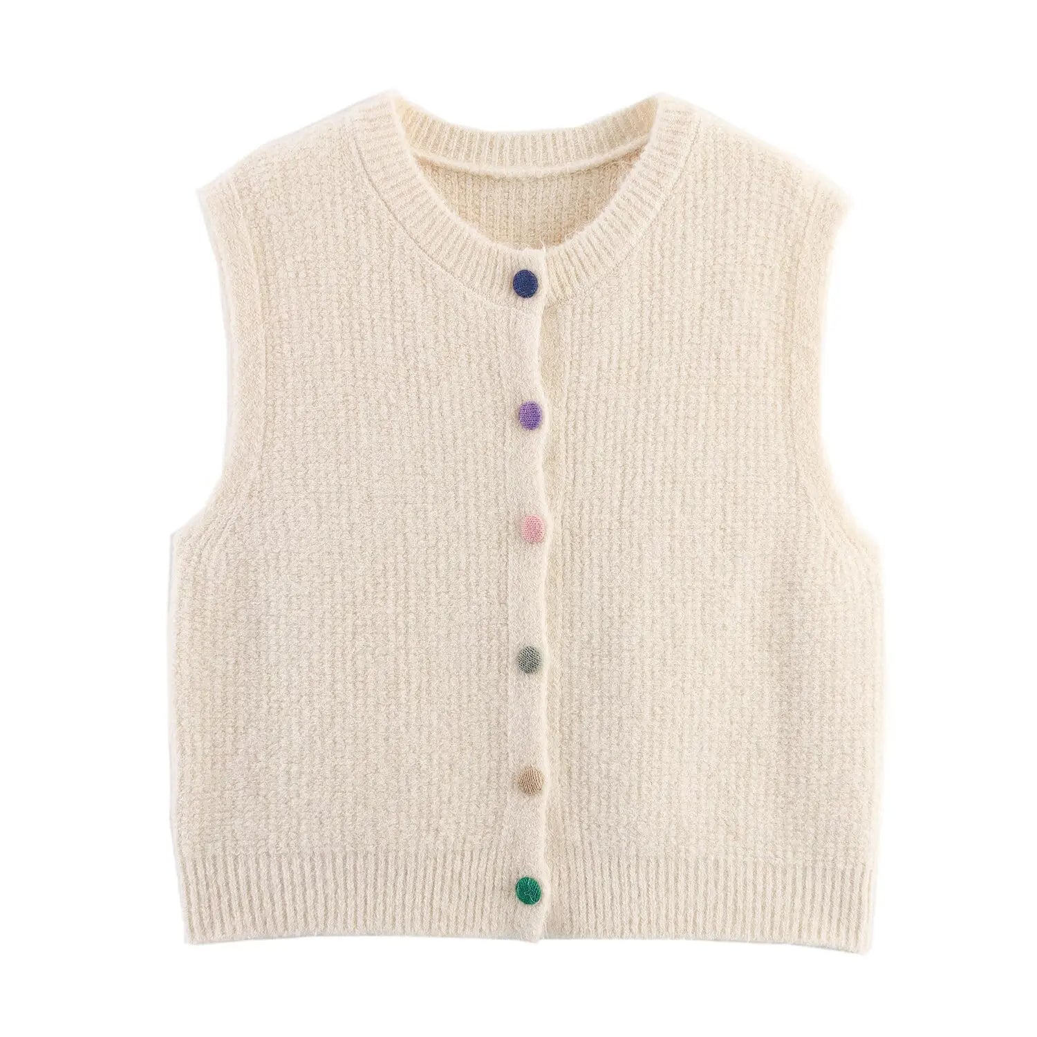 A&A Neutral Knit Vest with Rainbow Buttons