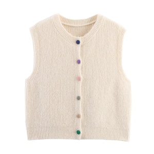 A&A Neutral Knit Vest with Rainbow Buttons