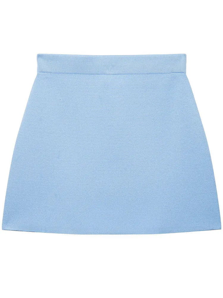 A&A Baby Blue Knitted Two Piece Cardigan & Skirt Set