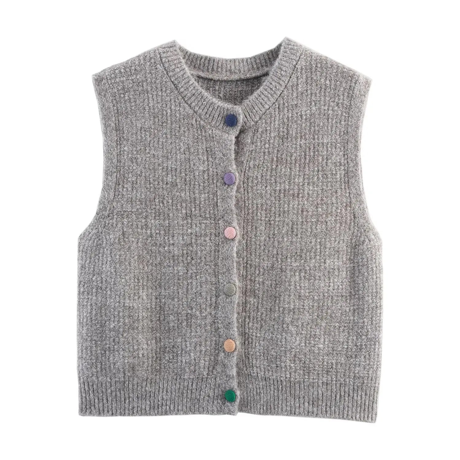 A&A Neutral Knit Vest with Rainbow Buttons