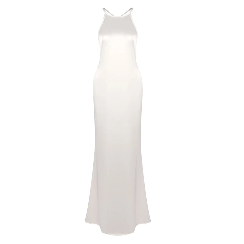 A&A Danira Crystal Backless Satin Maxi Dress