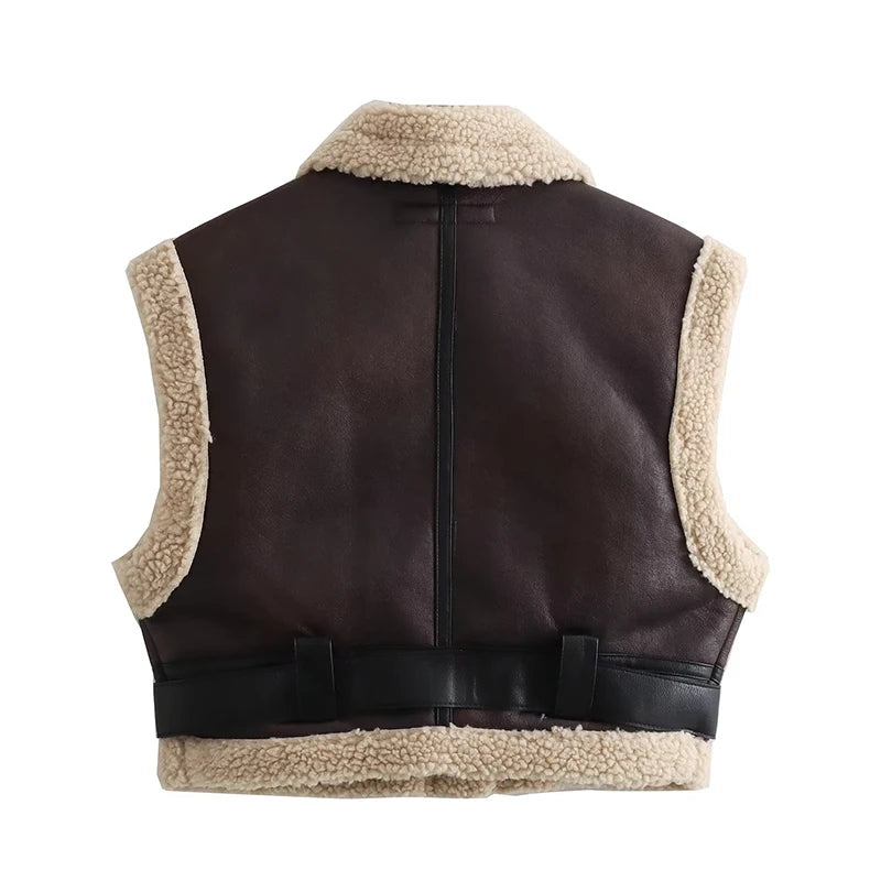 A&A Sleeveless Faux Leather Shearling Biker Vest