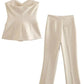 A&A Button Down Suit Top & Side Slit Trouser Two Piece Set