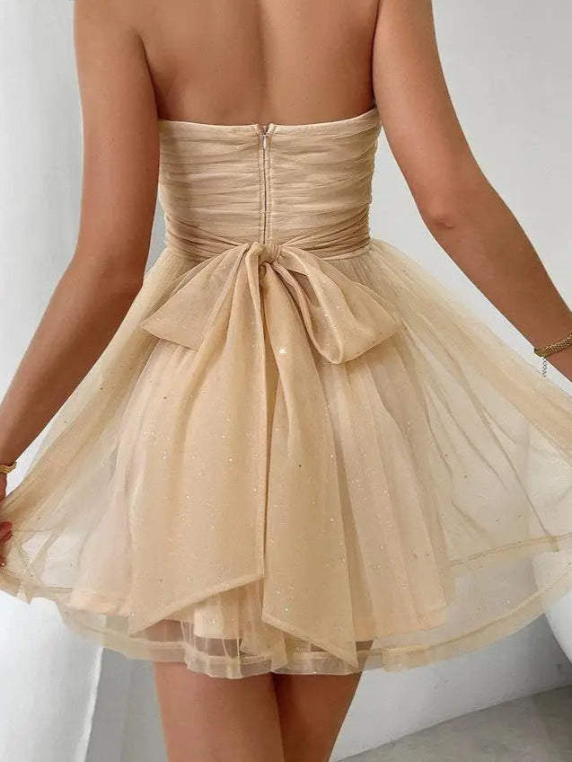 A&A Strapless Glitter Tulle Mini Dress