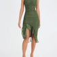 A&A Elegant Ruffle Ruched Midi Split Dress