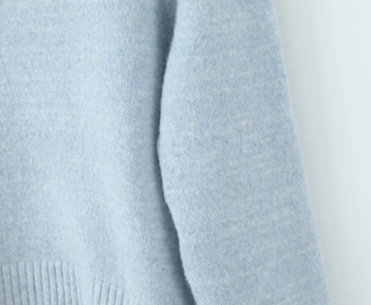 A&A Freesia Blue Embroidery Crewneck Cardigan