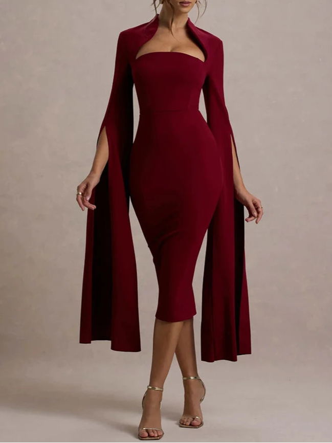 A&A Long Sleeve Cape Midi Dress