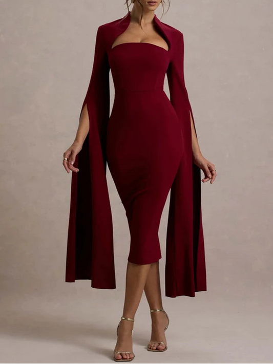 A&A Long Sleeve Cape Midi Dress