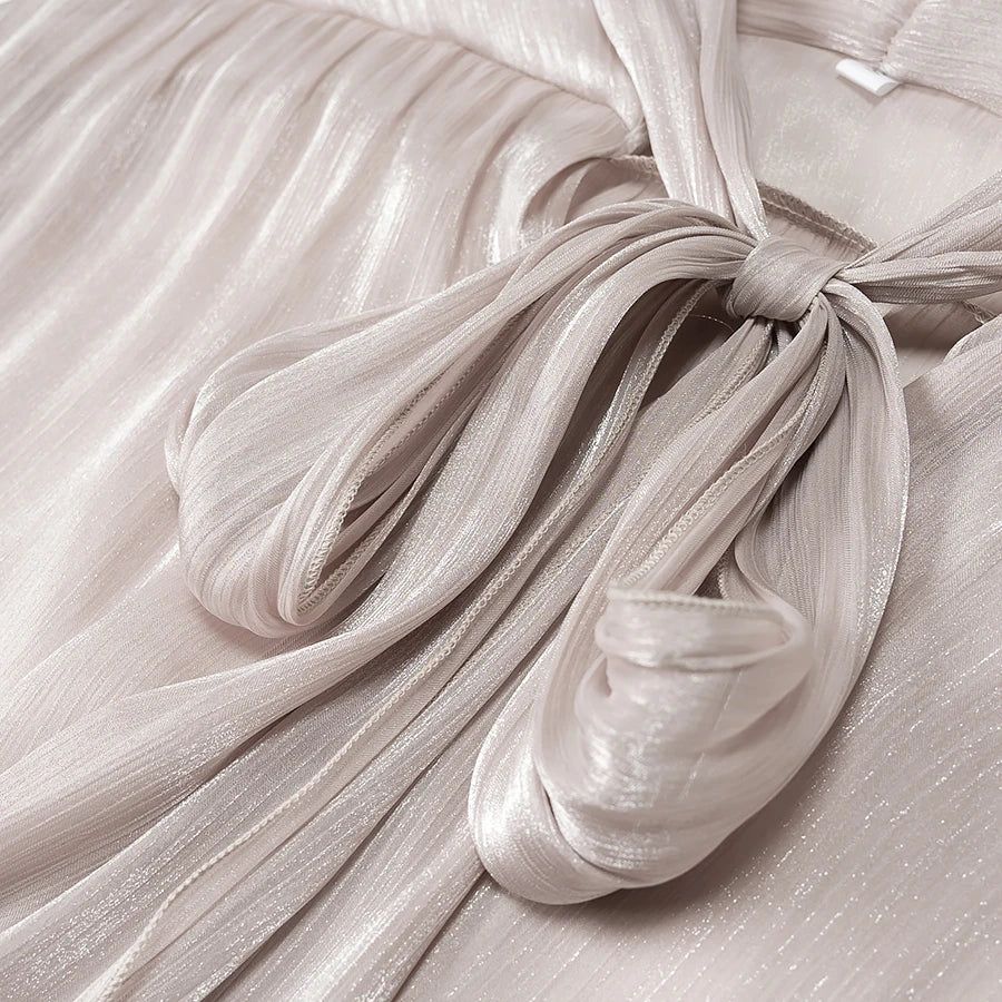 A&A Aurelise Bow Tie Blouse & Ruched Mini Skirt Set