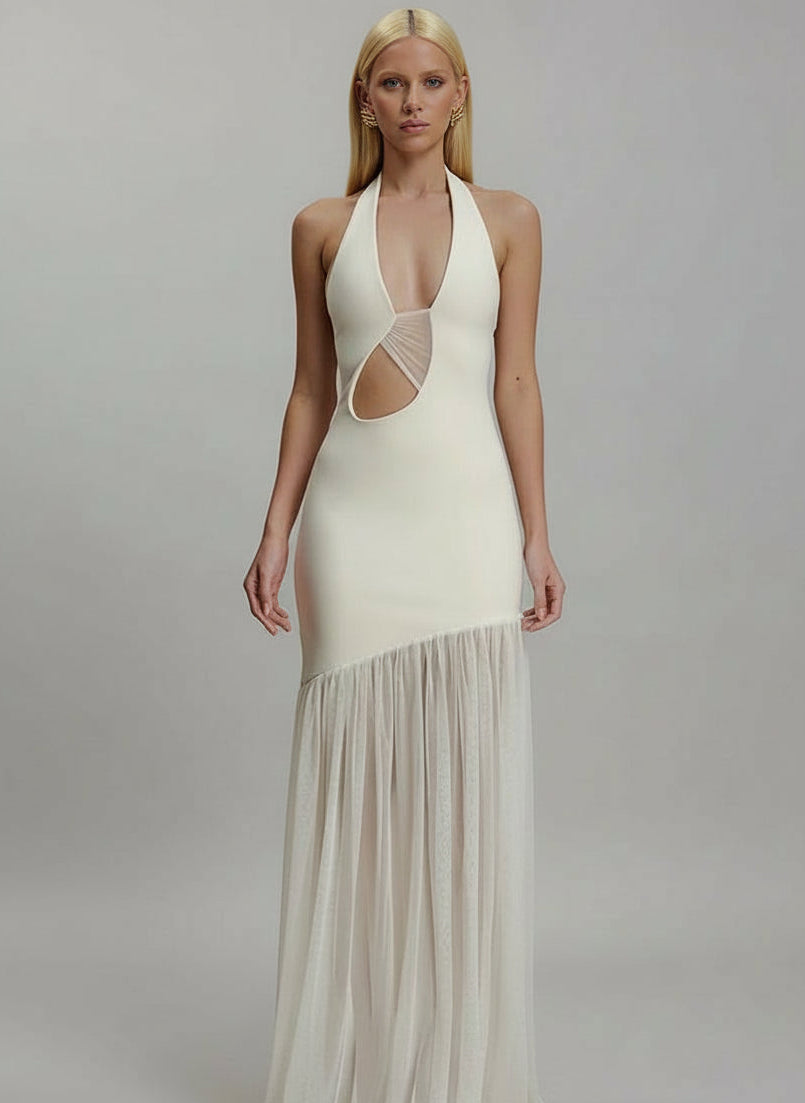 A&A Luxe Halter Neck Cut Out Mesh Maxi Dress