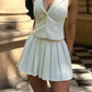 A&A Large Pleated Mini Skirt V Neck Suit