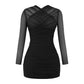 A&A Ruched Mesh Long Sleeve Wrap Front Bodycon Dress