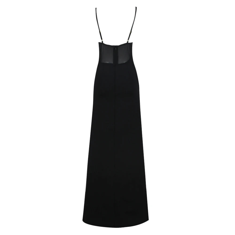 A&A Luxe Starfish Embellished Mesh Black High Split Maxi Dress