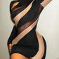 A&A Mini Bodycon Mesh Stripe Insert Cutout Dress