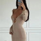 A&A Deep V Neck Long Sleeve Backless Knitted Maxi Dress