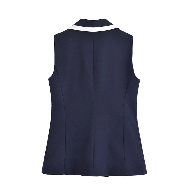 A&A Double-Breasted Sleeveless Vest with White Trim and Trouser Set