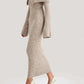 A&A Elegant Knitted Lapel Off Shoulder Maxi Dress