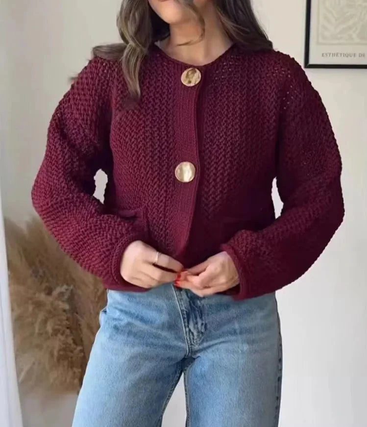 A&A Claret Knitted Button Down Cardigan