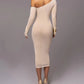 A&A One Shoulder Mesh Long Sleeve Ruched Midi Dress