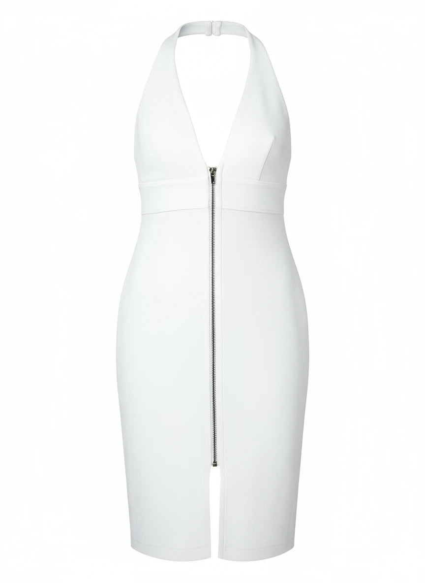 White dress with thin straps on a gray background