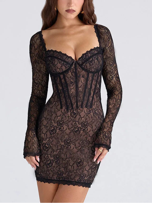 A&A Luxe Corset Style Black Lace Mini Dress