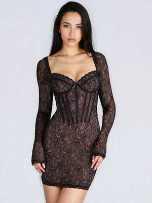 A&A Luxe Corset Style Black Lace Mini Dress