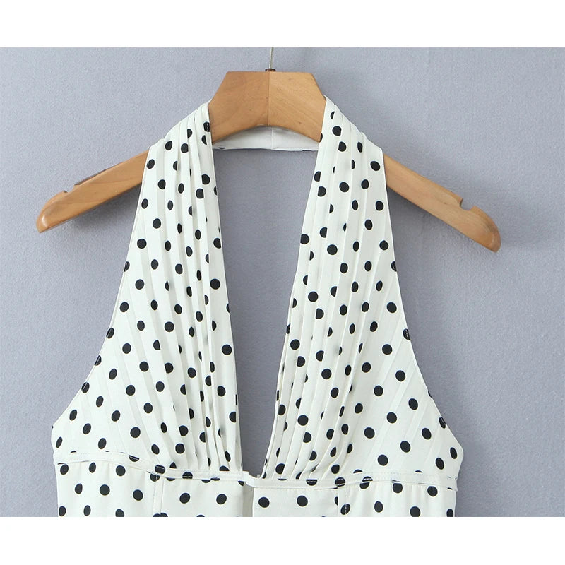 A&A Eglantine Polka Dot Halter A-line Mini Dress