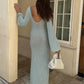 A&A V neck Flare Long sleeved Knitted Maxi Dress