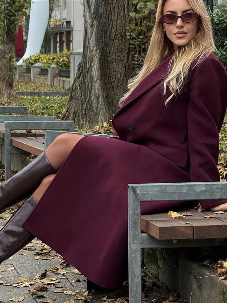 A&A Bordeaux Oversized Double Breasted Wool Blend Coat