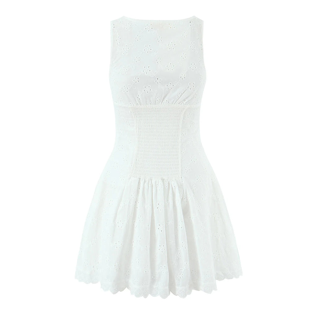 A&A Analisa White Embroidery A Line Mini Dress